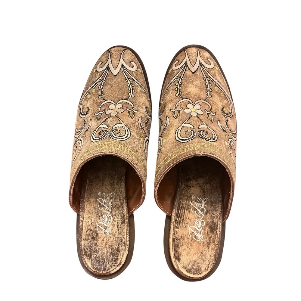 Dan Post Leather Cowgirl Mules Tan Embroidered 5332 Sz 8 Rodeo Western - Picture 2 of 10